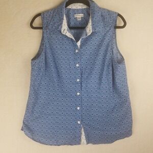 Croft & Barrow Blue Geometric Print Sleeveless Button Up Shirt Women's XL cotton